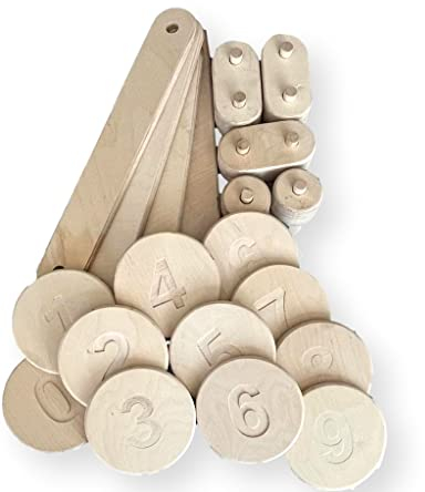 Kidodido Schwebebalken Set mit Balance Steine | 4 Stück Schwebebalken mit Balance Steine | Montessori Stapelbare Schwebebalken und Balance Steine aus Holz (4 Balken + 10 Zahlensteine)