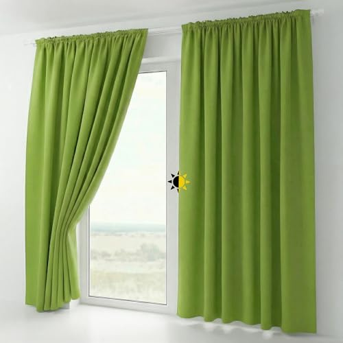 BEAUTEX 2er Set Kräuselband Verdunkelungsvorhang mit U-Band, Gardinen abdunkelnd und Blickdicht (B=140 cm, H=145 cm, Apfelgrün)