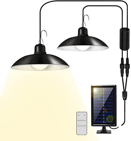 2 Lampes Suspendues d'extérieur avec Panneau Solaire. Lumières étanches IP44, 30 LED avec Télécommande et Câble de 3 m. Eclairage Chaleureux 3500K pour Jardin, Terrasse, Patio, Garage.