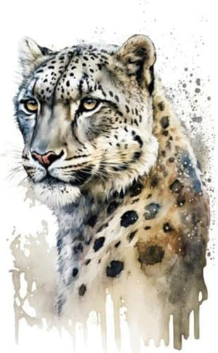 Acryl-Bild 60 x 90 cm: Illustration Schneeleopard in Aquarell. Tier auf weißem Hintergrund. Generative KI (200068254)