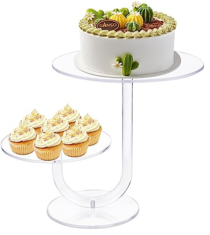 CECOLIC Présentoir à Gâteaux Transparent à 2 étages en Acrylique pour Cupcakes Présentoir à Gâteaux Dessert Pâtisserie Tour Rack pour Mariages, Anniversaires, Décoration de Fêtes (25,4cm)