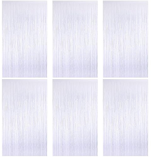 O-Kinee Lametta Vorhänge Weiß,6 Stück Glitzer Vorhang Party Deko, 1m x 2m Metallische Glitzervorhang Geburtstag,Tinsel Folie, Folienfransen Vorhang für Weihnachtsbaum Festivals Party ​Bühnendekor
