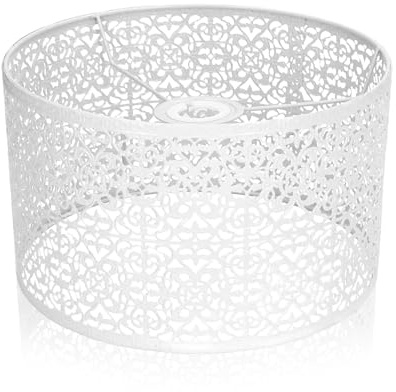 Tissting Lampenschirm Round, E27 E14 Metal Trommelform Lampshade Hohlgeschnitzt für Stehlampe Hängelampe Tischlampe Deckenleuchte Weiss 25 x 16 cm