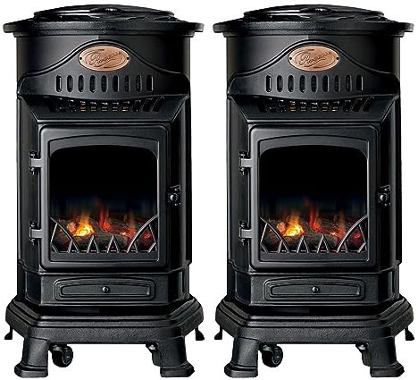 INTEC - 2 Poêles à gaz Fonte 3.4KW Noir Effet feu cheminée Chauffage d'appoint à gaz Provence