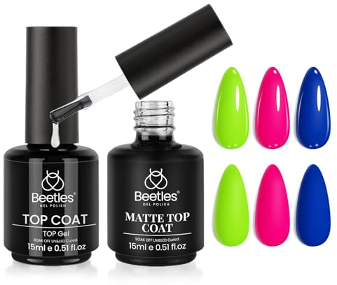Beetles No Wipe Glossy und Matte Überlack - 2 Stück Top und Matter Coat 15 ml Gel Top Coat Gel Nagellack Mate Shine Effekt Nagellack UV-Lampen-Härtung Nail Design Maniküre Langanhaltend DIY zu Hause