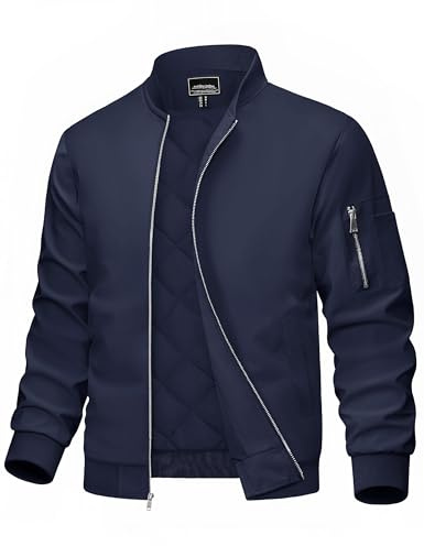MAGCOMSEN Men's Bomber Jacket Winter Softshell Jacket Navy Blue Jacket Windproof Zip Up Flight Jackets Insulated Casual Work Jackets Navy, XXL