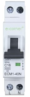 E-Corner | Interrupteur Magnétothermique Courbe C | 1P+N 16A 6kA | 230V AC 50HZ | Emballage unique