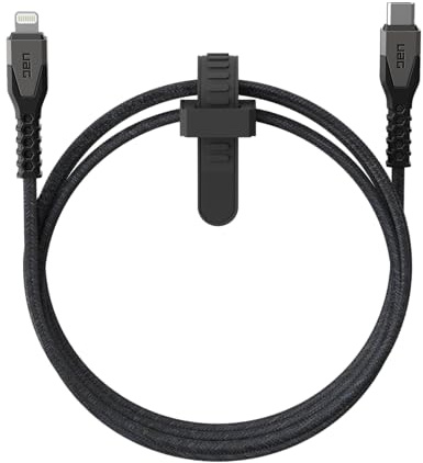 Urban Armor Gear UAG - Cable USB-C a Lightning Resistente de Kevlar Core de 1,5 m, 30 W, Certificado MFi, Cargador rápido para iPhone 14 Pro MAX, iPhone 13 y anteriores Negro/Gris