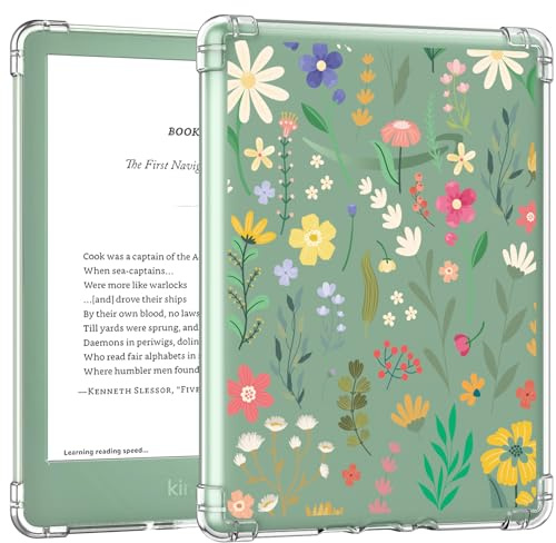 MoKo Étui Compatible avec 6 All-New Kindle (11th Generation-2022 Release), Housse de Protection Premium Flexible en TPU, Coque Arrière Transparente Souple Anti-Chutes, Fleurs