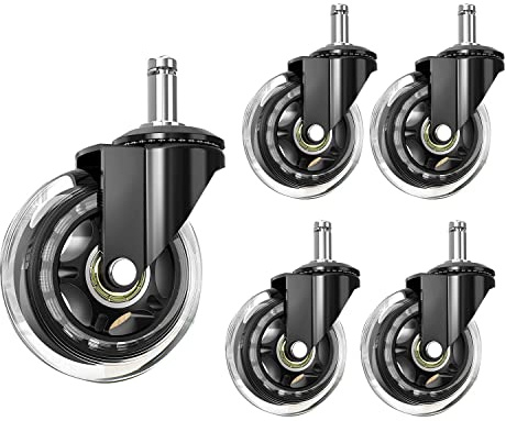 Yokomu Office Chair Wheels 10mm Stem, Compatible for Chairs, 3/8inch Replacement Rubber Chair Casters, Set of 5
