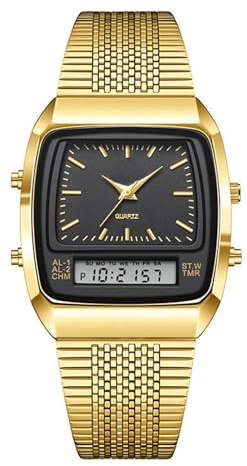 BESTKANG Men's Watch Fashion Analog Quartz Waterproof Watch Sport Multifunctional Wristwatch (Gold Black)