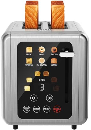 WHALL Touch Screen Toaster 2 Slice,Smart Digital Toaster with 1.5 Wide Slots,6 Shade Settings & 6 Bread Types,Memory Function,Countdown Timer,Brushed Stainless,Ideal Kitchen Gift & Essential