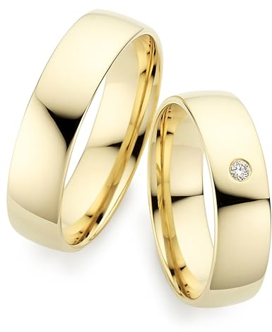 123traumringe Eheringe in 333 Gelbgold I Partnerringe mit Brillant & Etui I Gravierbare Eheringe mit Ringgröße 50-72 mm I Hochwertige Verlobungsringe in 5 mm Breite & 1,3 mm Stärke I P29