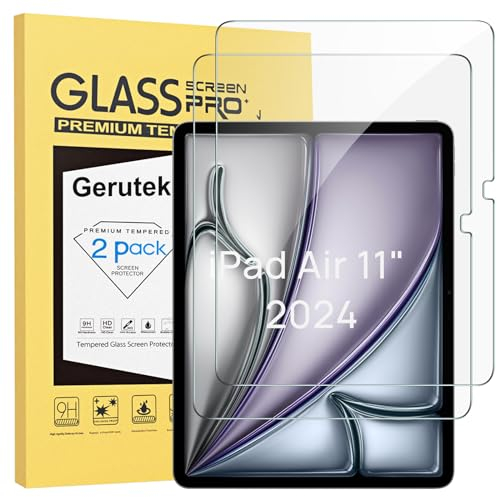 Gerutek [2 Piezas Protector Pantalla para iPad Air 11 Pulgadas 2025 (M3)/Air 11 2024 (M2), Dureza 9H, HD Transparente, Antiarañazos, Sin burbujas, Antihuellas, Cristal Templado para iPad Air 11 2025