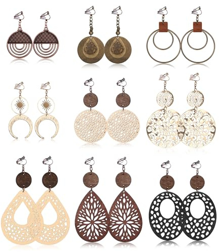 Thunaraz Clip on Dangle Earrings for Women - Bohemian Trendy Clip on Earrings Lightweight Comfortable Earrings Hypoallergenic Drop Clip ons for Non-pierced Ears Disc Teardrop Earrings