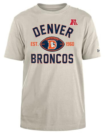 DENVER BRONCOS New Era Cap NFL Regular T-Shirt Distressed Screenprint Team Graphic Stone Unisex