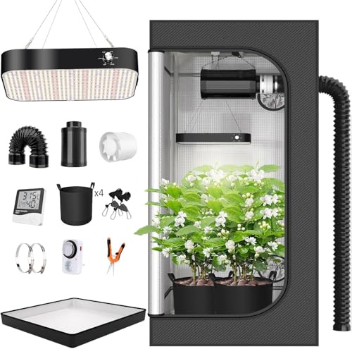 TOPRON Juego Completo de Tienda de Cultivo con Lámpara LED de Espectro Completo de 200W Regulable, Kit de Tienda de Cultivo de 140x140x200cm Juego Completo de Tienda de Cultivo Hidropónico Completo