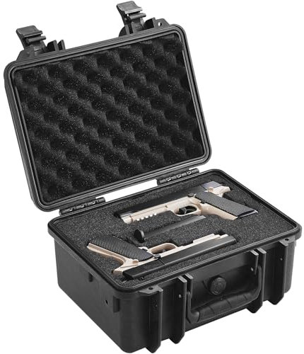 VEVOR Hartschalenkoffer für Pistolen mit vorgeschnittenem PU-Schaum, Wasser- und staubdichter Hartschalenkoffer für 2 Pistolen, Transportkoffer Gewehrkoffer, abschließbarer Pistolenkoffer, schwarz