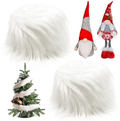Pelliccia Sintetica Bianca, 5 x 150 cm Tessuto Soffice, Fai Da Te Strisce Pretagliate per Barba di Gnomo, Decorazione, Capelli di Babbo Natale, 2 Pezzi