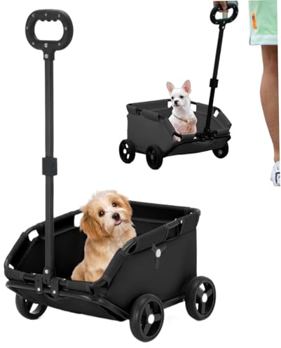 Katzenträger auf Rädern, 21,2 x 4,9 Zoll faltbar mit Rädern, erweiterbarer Pull-Griff Hundewagen auf Rädern, multifunktionaler Versorgungswagen für Haustiere unter 7 kg (schwarz)