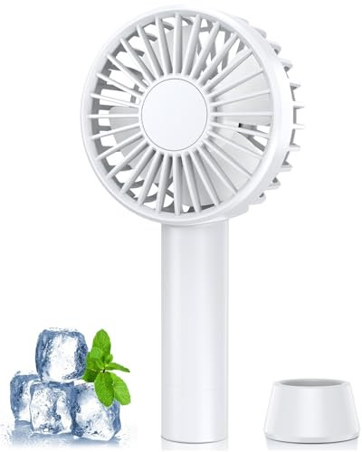 Handventilator, Tragbarer Mini Ventilator, USB Ventilator mit 5 Geschwindigkeiten, Wiederaufladbar, Kleiner Ventilator mit Lanyard und Base, Persönlicher Hand Ventilatoren Für Reisen Büro Zuhause