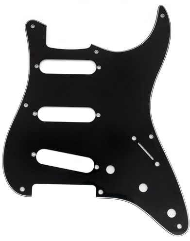 Musiclily Pro 8 Fori Battipenna ST Chitarra SSS Pickguard per Chitarra Elettrica 2008-2019 China Squier Classic Vibe SQ CV 50s Reissue Vintage Strat Style, 3 strati Nero