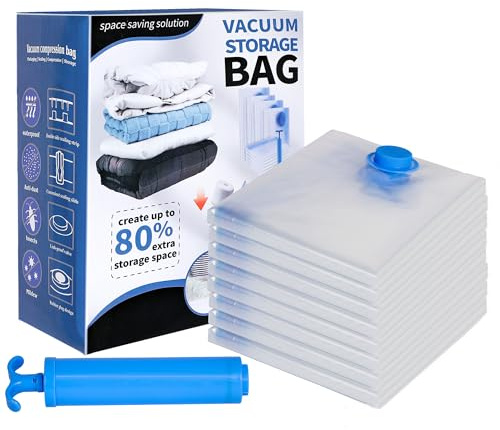 SKERITO Vacuum Bags for Clothes, 8 Jumbo, 100 x 80 cm, Storage Bag, Travel Vacuum Reusable Clothes Bag with Hand Pump