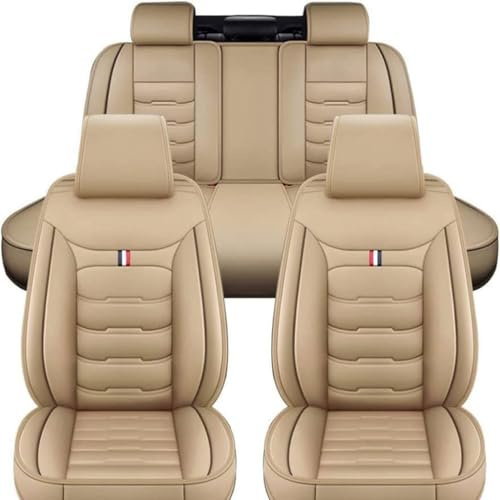 WJWZZGYL Auto Sitzbezüge für BMW 5 Series E60+E61 2003-2010,5 Sitzer Leder Schonbezüge Sitzschoner Vorne Hinten Wasserdicht Sitzauflage Accessories,B/Beige