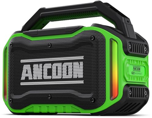 ANCOON Speakers Bluetooth Wireless: 80W(Peak) Loud Speaker with Bass, 20H Playtime, IPX6 Waterproof, Large Jobsite Speakers for Work, Outdoor, Workshop, Garage, Portable Speaker with TWS (Green)