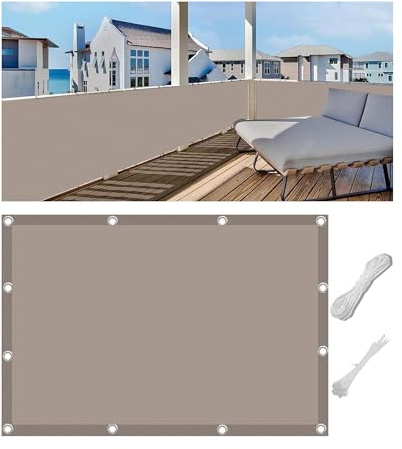 Woace Brise Vue Balcon Brise-Vue pour Balcon Couverture UV Résistant Résistant aux Intempéries Toile Brise Vue Balcon avec Attaches De Câble et Cordons Kaki 75x500cm