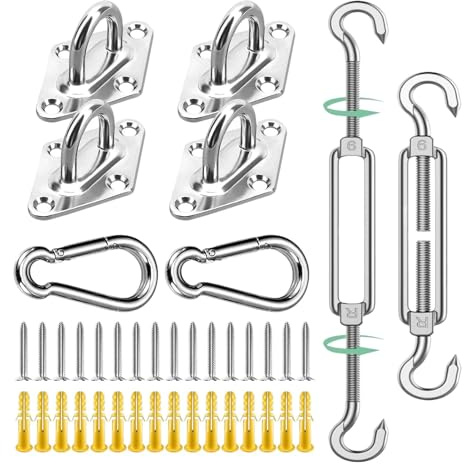Ruwshuuk Sun Shade Hardware Kit, Markisen -Anhangset - Sun Shade Triangle Hardware Kit für Patio,Hochleistungs -Spannschloss, Edelstahlhaken, Fixzubehör für Pool, Garten, Garten