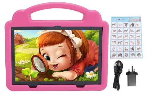 CHEOTIME Kids Tablet, 10.1 Inch Kids Educational Tablet with 5G WiFi WiFi6 64GB Storage Android 14 Dual Camera 6000mAh Sky (GB Plug)