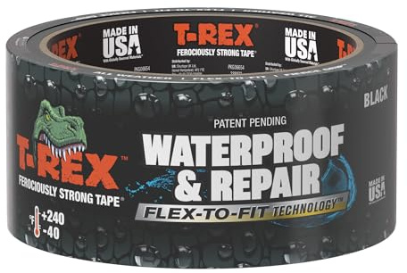 T-REX Flexible Waterproof Tape - Heavy Duty Adhesive Waterproofing Tape for Repair, Leaks, Roof Patches - Extreme Weather & UV Resistance - Black 48mm x 9.14m