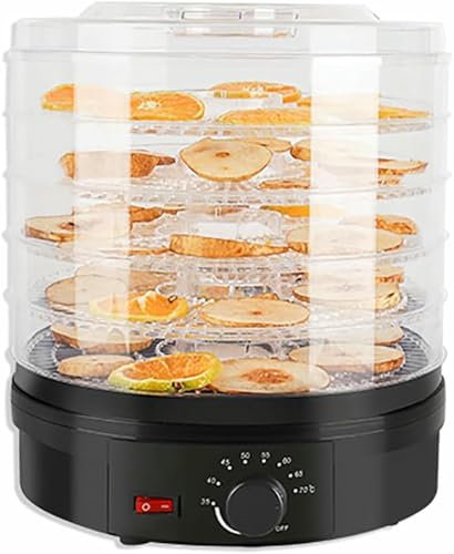 XSDAJSD Deshidratador eléctrico de Alimentos de 350 W con 5 bandejas extraíbles, Pantalla Transparente, termostato fácil de Ajustar, Apto para Frutas, Verduras, champiñones y Salchichas, Color Negro.
