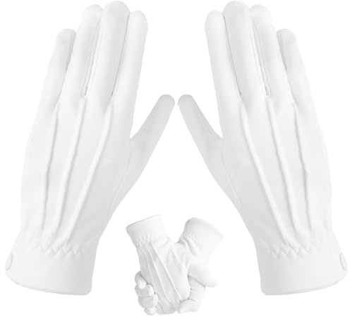 SycloPak 2PCS Weiße Handschuhe Herren Baumwolle - Formelle Smokings, Zeremonielle Uniformen & Weihnachtsmann Hochwertige Stoffhandschuhe Weiss Baumwolle