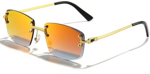 ZCCZJS Gradient Lens Metal Sunglasses Rimless Square Purple Sun Glasses Women Rectangle Frameless Glasses For Men
