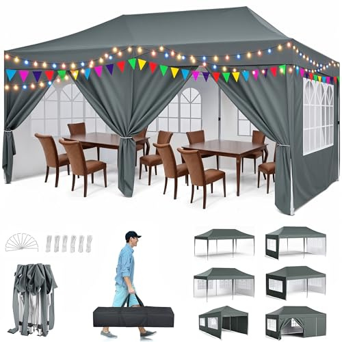 Pavillon 3x6m, Pop-Up Faltpavillon Wasserdicht, Gartenzelt UV Schutz 50+, Partyzelt wasserdicht stabil mit Tragetasche, Höhenverstellbar Faltbar Gartenzelt mit 6 Seitenwänden, für Party, Garten (3*6M)