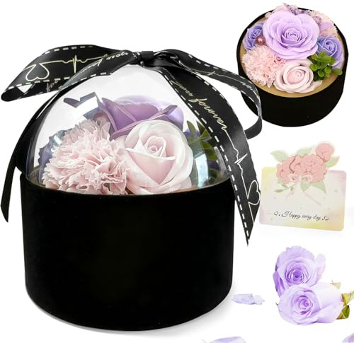 YushengTai Bouquet de roses savonneuses faites à la main dans une boîte cadeau - Bouquet de savon parfumé avec couvercle transparent - Kit de décoration élégant pour la maison, maman, petite amie et