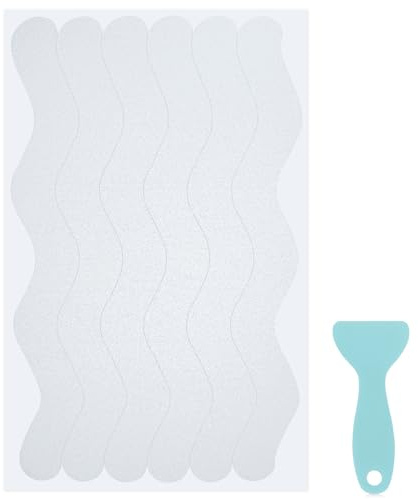 S&X 24 Pcs Anti Slip Shower Stickers, Invisible Clear High Traction Bathtub Strips, Wave Shape Safety Decals for Bath Tub Shower Wet Tiles & Stairs with Scraper