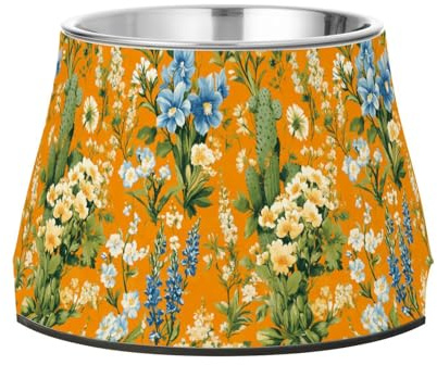 Frühlingsblumen, Kaktus, Hyazinthe, Orange, Wasser- und Futternapf, erhöhter Edelstahl-Futterspender für langsames Füttern, Katzen, Schnurrhaare