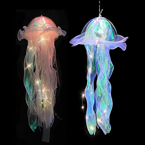 2 Stück LED Quallen Laternen, Schwebende Quallen Laterne Leuchtend, Bunte Hängend Quallen Lampe Dekorationen für Meeres-Mottoparty Hof Garten Zimmer Außen Innen Dekoration Kinderparty Geschenk (2 Pcs)