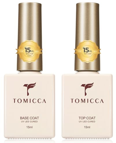 TOMICCA Base et Top Coat Vernis Semi Permanent 2 * 15ML, Top Coat Semi Permanent No Wipe, Base Coat Gel UV, Soak Off Gel UV/LED Cadeau Pour Studio De Manucure Diy Home