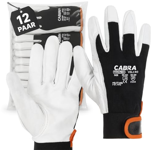 Covent Arbeitshandschuhe Herren Leder Gr 11 - Ziegenleder Handschuhe EN388 2121X – Schutzhandschuhe für Elektriker, Verpackungsmitarbeiter und Gärtner - Elastischer Klettrand
