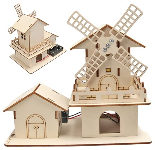 3D Wood Puzzle Windmill House Wooden Puzzles Scientific Educational Wooden Houses for Crafts for Children Kids Construction Toys 3D Wood Puzzles Puzzle