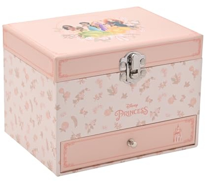 Widdop and Co Disney Princess Schmuckkästchen mit Musik, Pastellrosa, 15,5 x 11,5 x 11,5 cm, mit Spiegel, ausziehbare Schublade, Schloss-Design