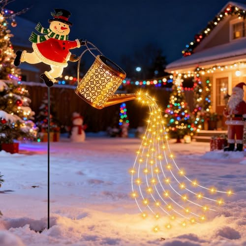 Snowman Solar Kettle Lights Garden Lawn Decorative Lights, Weihnachtsdeko Outdoor Solar Gießkanne Lichterkette Aussen,LED Außen Solarlampen Wasserdicht Gartendeko Gießkannenlicht für Garten Hofweg (C)