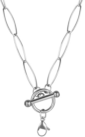 Toggle Necklace For Men And Women, 925 Sterling Silver Hip Hop Link Chain T Clasp Long Pendant Charm Choker Necklace, Lock Key