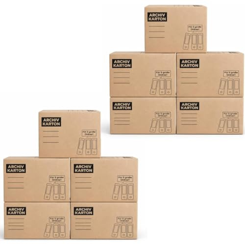 Archivkarton 10er Set Aktenkarton für 5 A4 Ordner Braun Umzugskarton Stabil | BURI, stabile Wellpappe, Aktenbox mit Griffen, Büroorganisation, Archivierung, stapelbar, Dokumentenlagerung, Transportbox