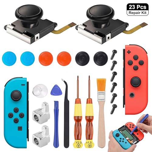 Kit de Réparation Joystick 23 Pièces pour Manettes Joy-Con/Switch Joycon Parts avec Outils, Joystick Switch Compatible avec Console Switch, Pièces de Rechange