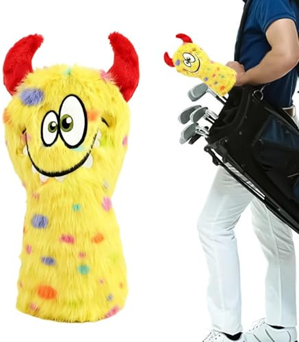 Roligt plyschgolfhuvudskydd – mjukt djurtecken träskydd, extra lång elastisk hals för axelskydd, universell passform för 460 cc förare och fairway Woods, unik golfgåva | för män och kvinnor